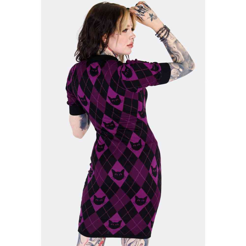 Jawbreaker - Argyle Cat Knitted Polo Short dress - Purple